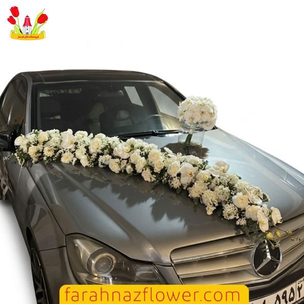گل ماشین عروس ارکیده و داوودی با دسته گل کد M002 | گل فرحناز