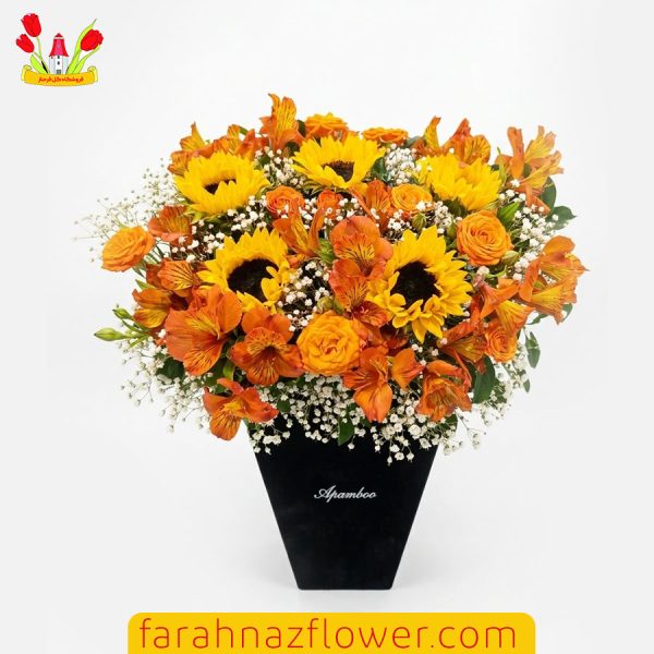 باکس گل آماده گل رز مینیاتوری و آفتاب گردان کد A013 گل فرحناز