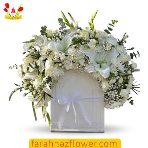 باکس گل ترحیم و تسلیت گل لیلیوم و داوودی کد T004 | گل فرحناز