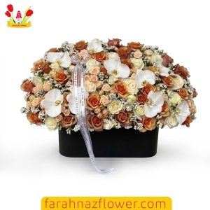 باکس گل سفارشی رز و ارکیده سفید کد A011 گل فرحناز