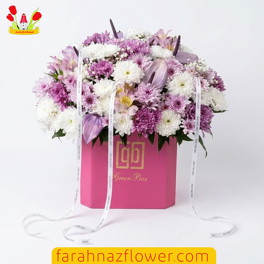 باکس گل مناسبتی داوودی و آنتوریوم کد M010 گل فرحناز باکس گل مناسبتی داوودی و آنتوریوم کد M010 | گل فرحناز