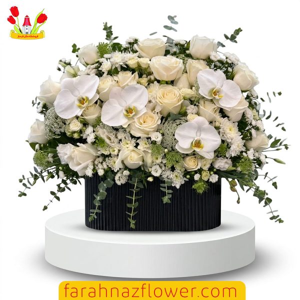خرید آنلاین باکس گل ترحیم رز و ارکیده مشهد TJ018 گل فرحناز