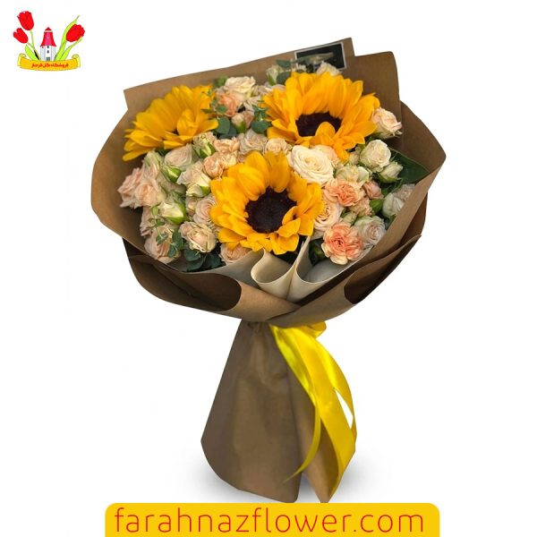 دسته گل آفتاب گردان و رز مینیاتور کد D003 گل فرحناز