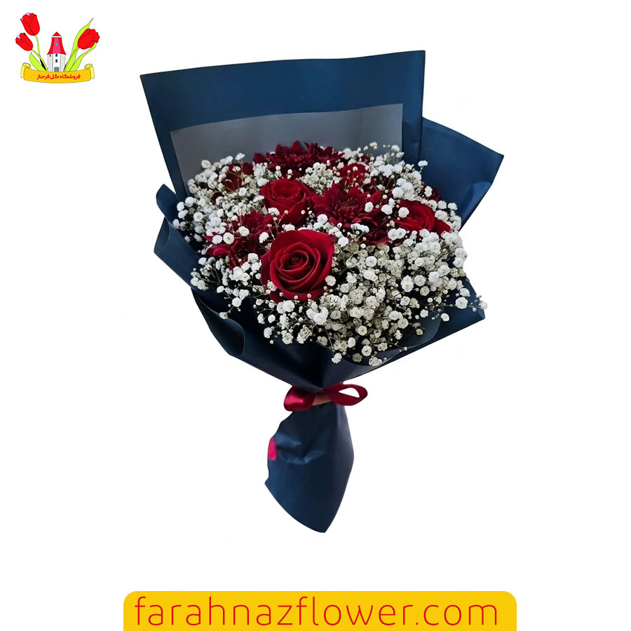 دسته گل آماده گل رز و داوودی کد A014 گل فرحناز