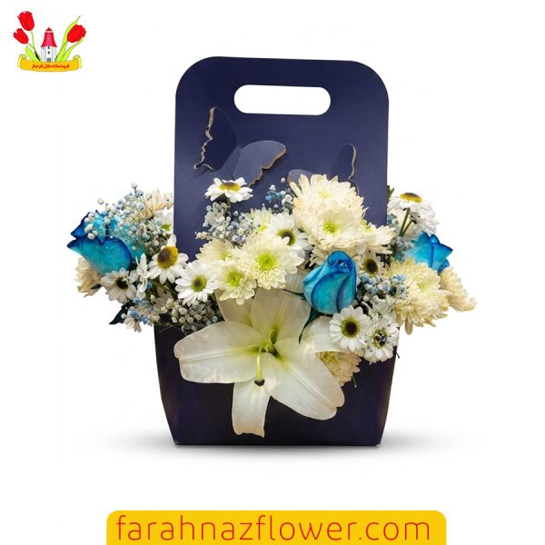 سبد گل آماده لیلیوم و رز آبی کد A004 گل فرحناز