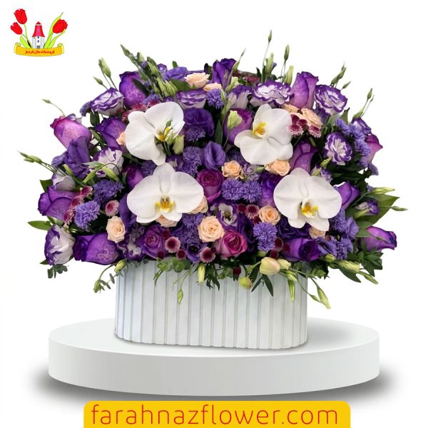 سفارش آنلاین باکس خواستگاری رز بنفش و لیسیانتوس ویژه مشهد کد K024 | گل فرحناز