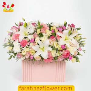 سفارش آنلاین باکس گل خواستگاری رز و داوودی و ژرورا در مشهد کد K020 گل فرحناز