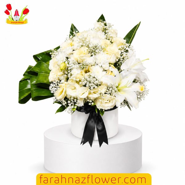 خرید سبد گل ترحیم لیسیانتوس و لیلیوم TJ030 گل فرحناز مشهد