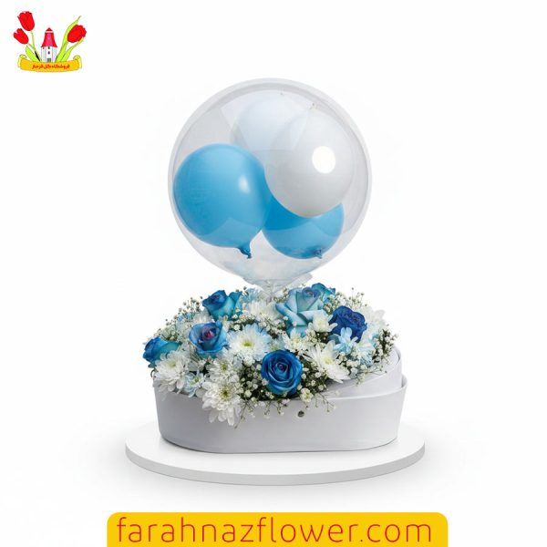 باکس گل تولد نوزادی رز آبی و داوودی کد baby003 | گل فرحناز
