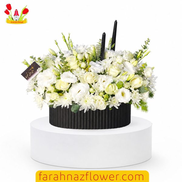 باکس گل ترحیم لیسیانتوس و زر و داوودی کد TJ037 گل فرحناز مشهد