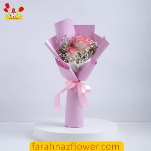 دسته گل رز لب صورتی و عروس کد A023 گل فرحناز مشهد