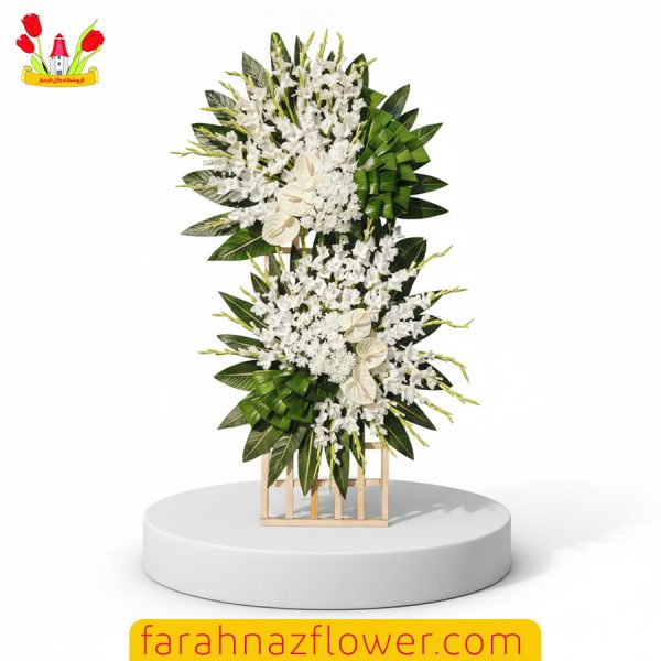 تاج گل 2 طبقه ترحیم گلایل و آنتوریوم کد TJ041 گل فرحناز مشهد