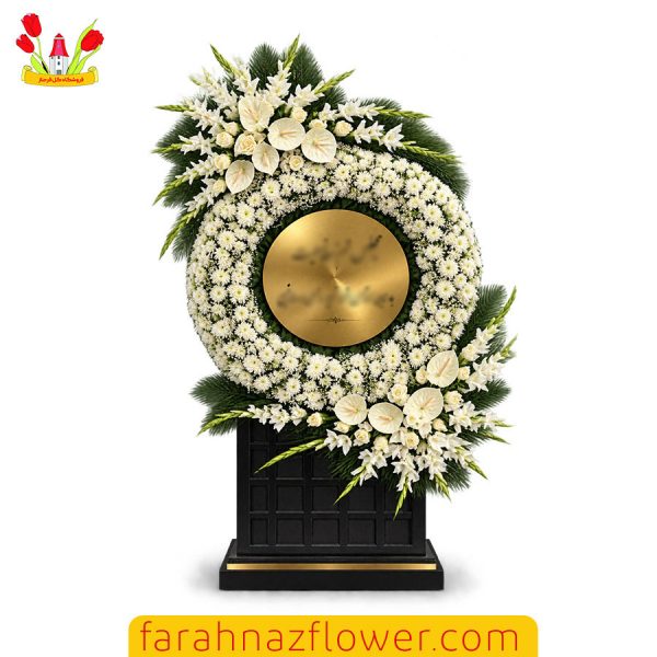 تاج گل ترحیم و تسلیت آنتوریوم، گلایل و داوودی کد TJ048 گل فرحناز مشهد