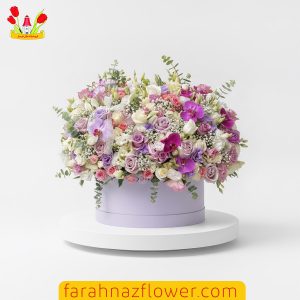 سفارش آنلاین باکس گل خواستگاری لیلیوم، آنتوریوم و رز کد K036 | گل فرحناز
